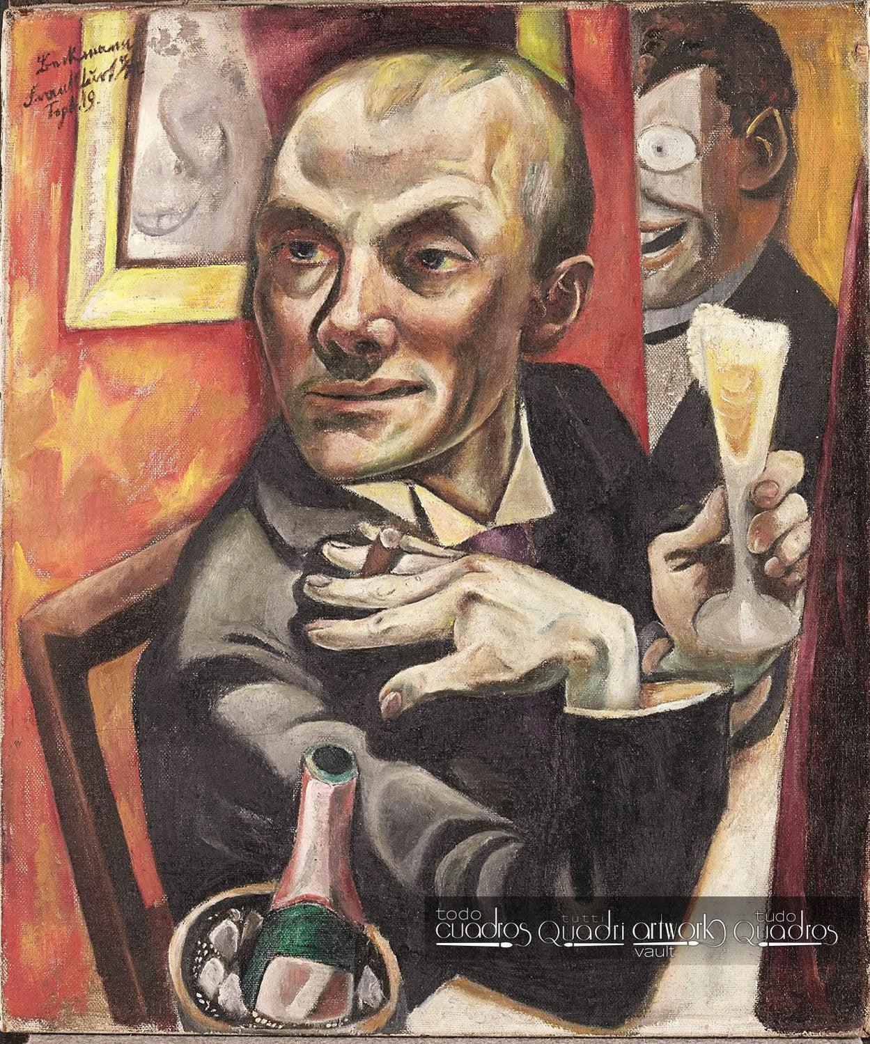 beckmann tente Self-Portrait with Champagne Glass, Max Beckmann