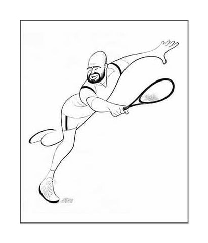 Black and white drawing of Agassi.