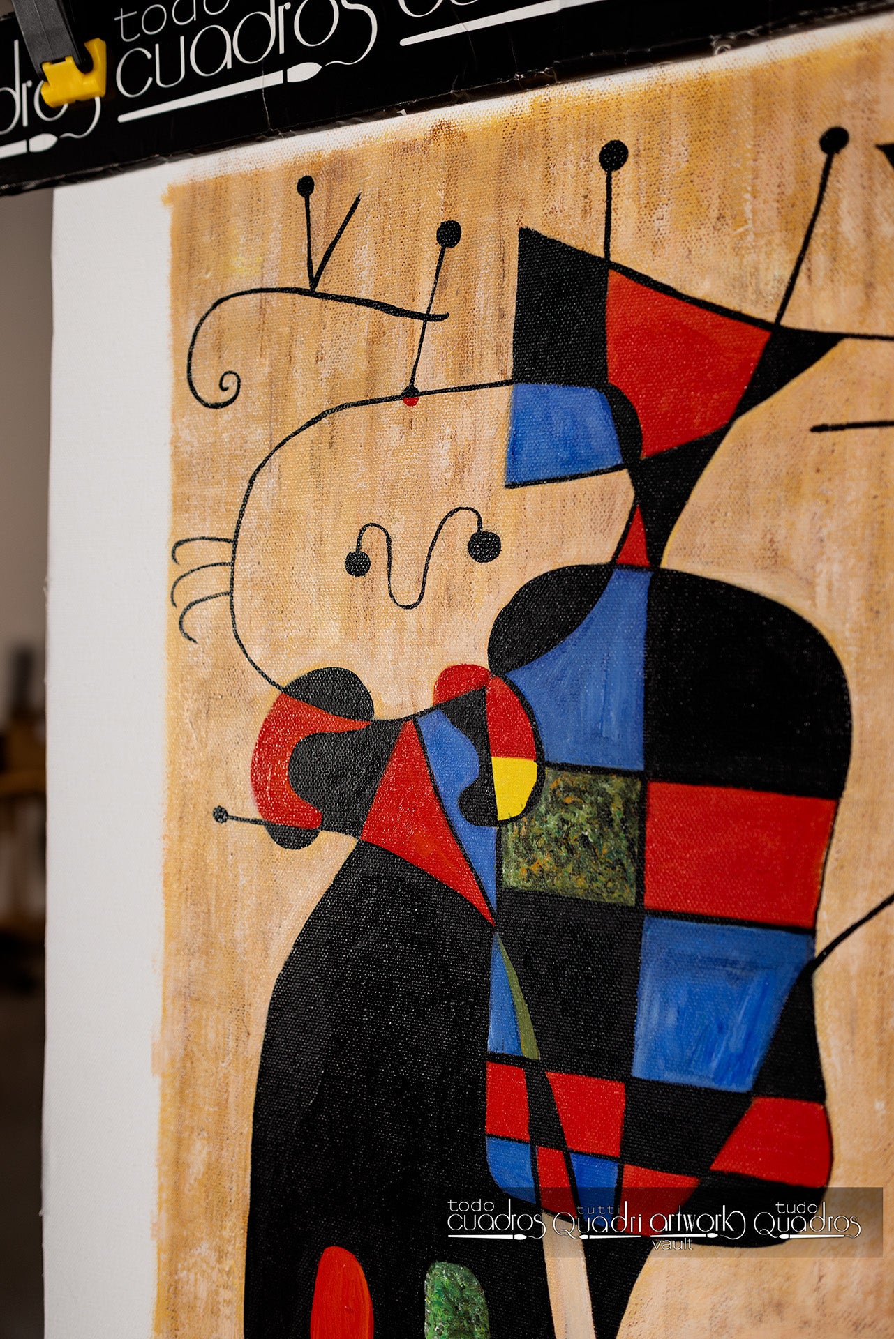 Figures and Dog in front of the Sun by Miró, figurative painting