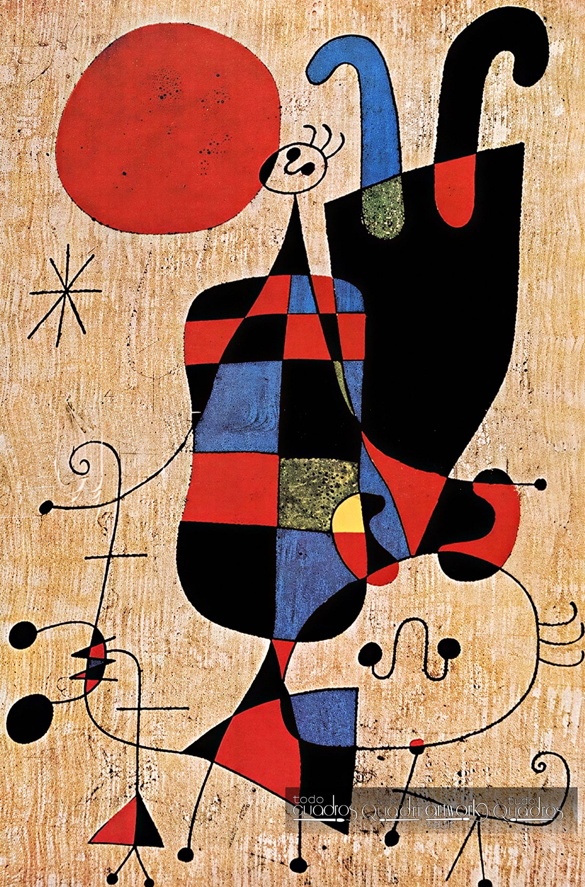 Figures and Dog in front of the Sun, Miró